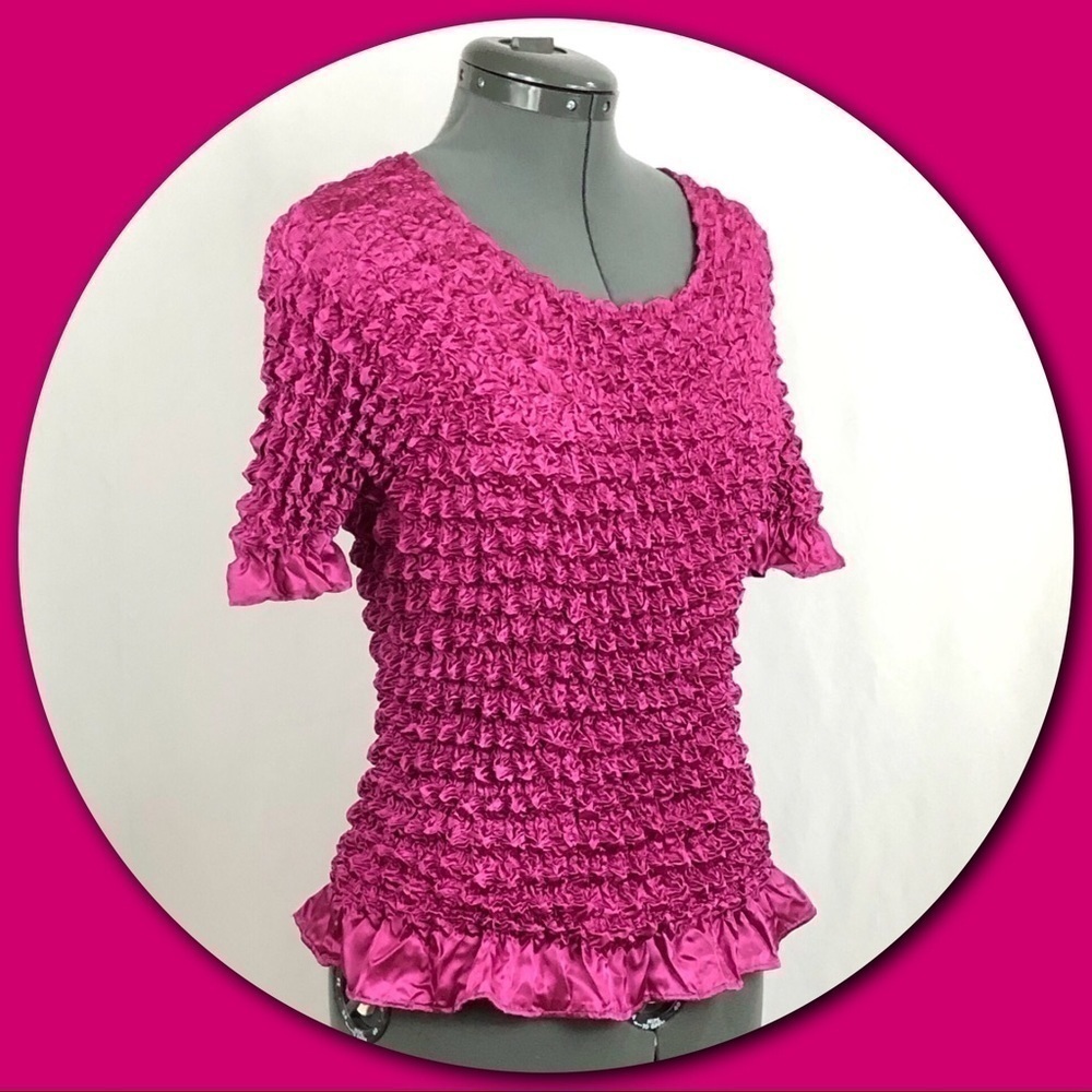 𝅺F*C Unique Sexy Bright Barbie Pink Popcorn Blouse Size OS - Picture 3 of 8